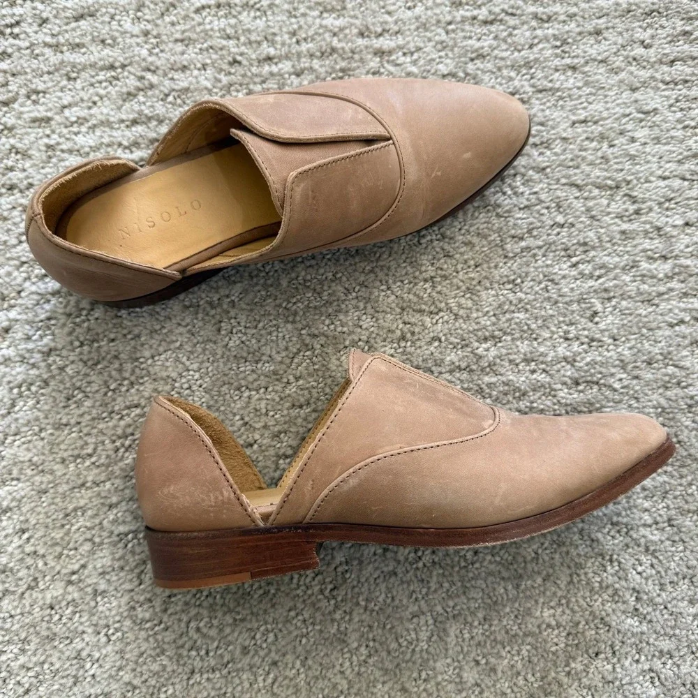 Nisolo EMMA d'ORSAY OXFORD‎ Leather Cutout ALMOND Pointed Toe Flats Loafers 6